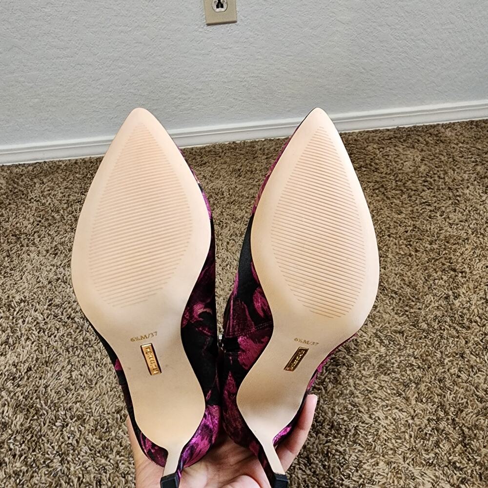 Louise et Cie Floral Ankle Boots Magneta Pink Black Pointed Toe Booties 6.5 New - Picture 6 of 7